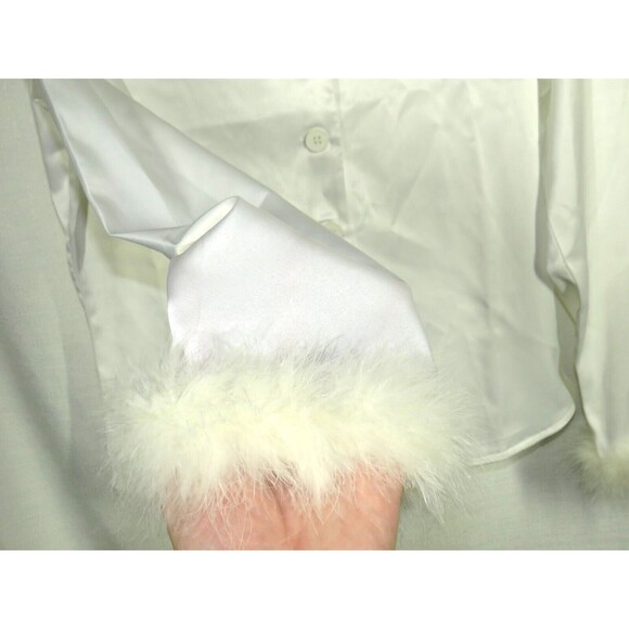 OW Intimates Revolve White Satin Ostrich Feather Trimmed Pajama Top Size 4-XS - Picture 10 of 14